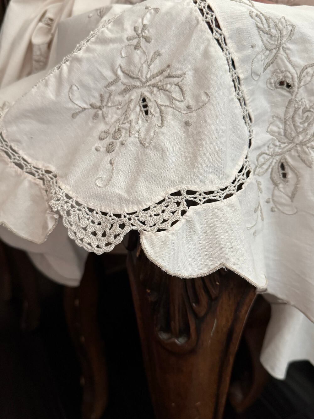 Vintage 98x65 Hand Embroidered Cutwork Lace Tablecloth White Floral Rectangular